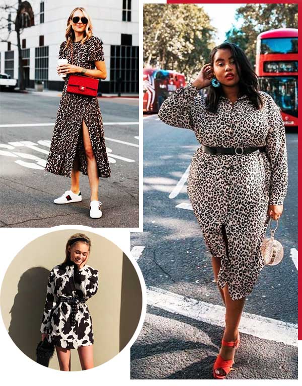 Imagens de looks inspirações com vestido animal print.