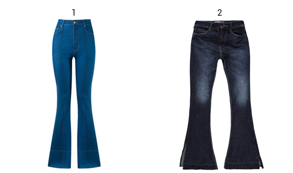 Montagem com produtos calça jeans flare.