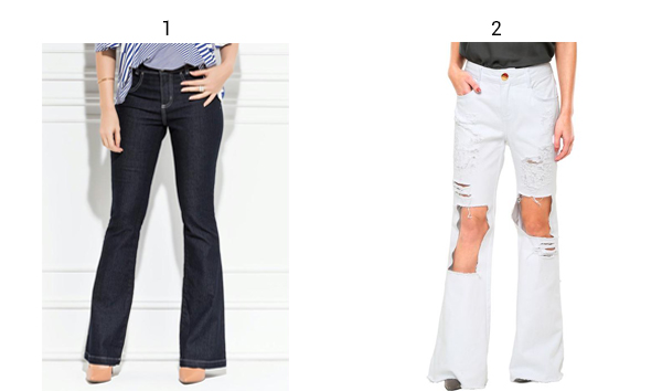Montagem com produtos calça jeans flare.