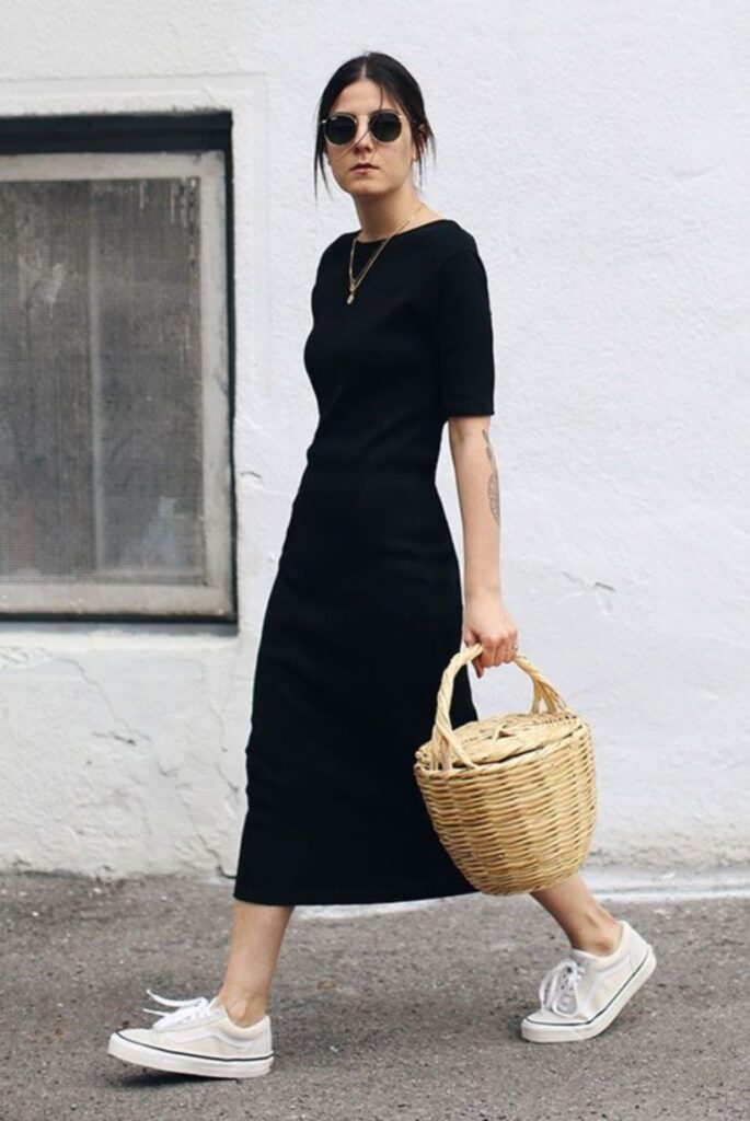 Vestido midi preto justo casual