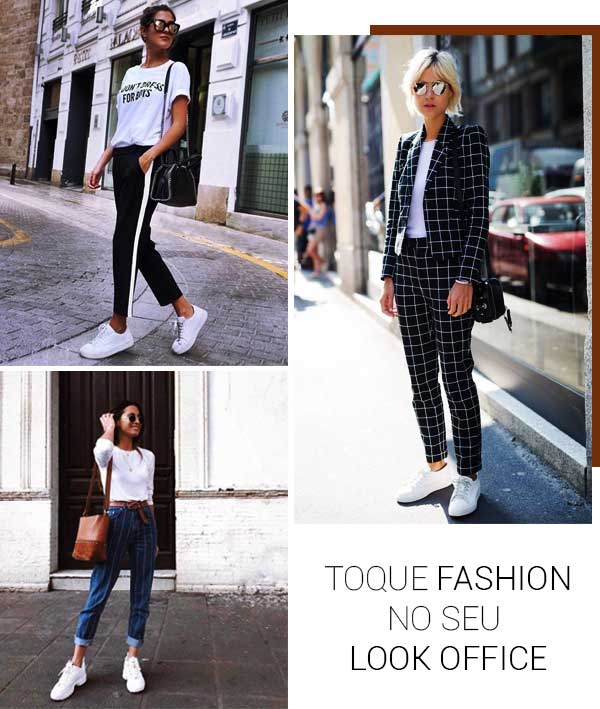 Montagem inspiração com o tênis branco feminino.