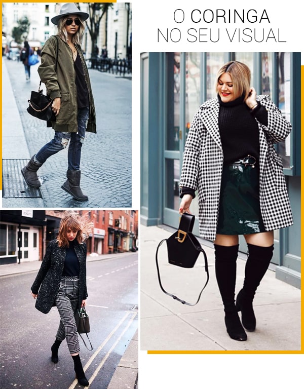 Montagem com inspirações de looks com bota de couro.
