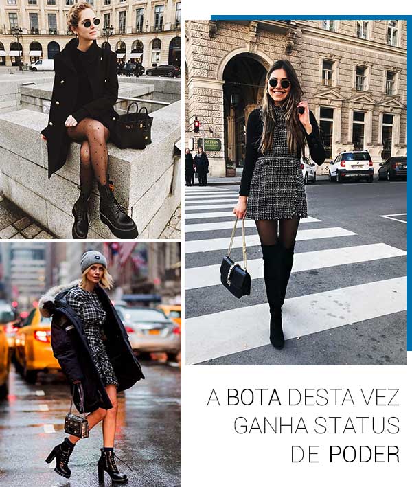Montagem com inspirações de looks com bota de couro.