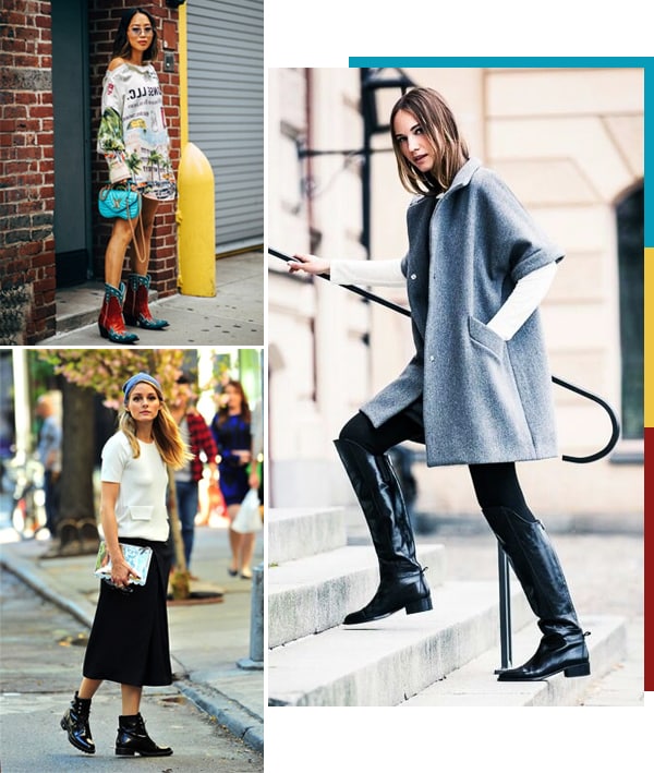 Montagem com inspirações de looks com bota de couro.