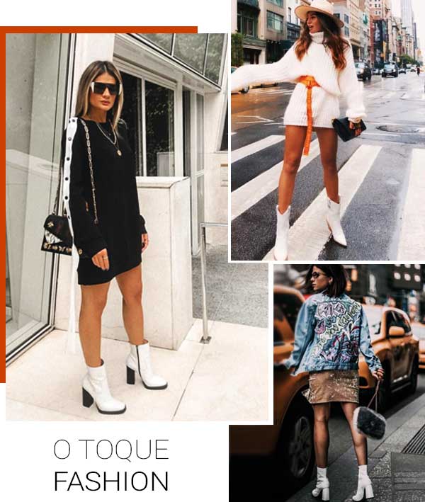 Montagem inspiração looks com bota branca.