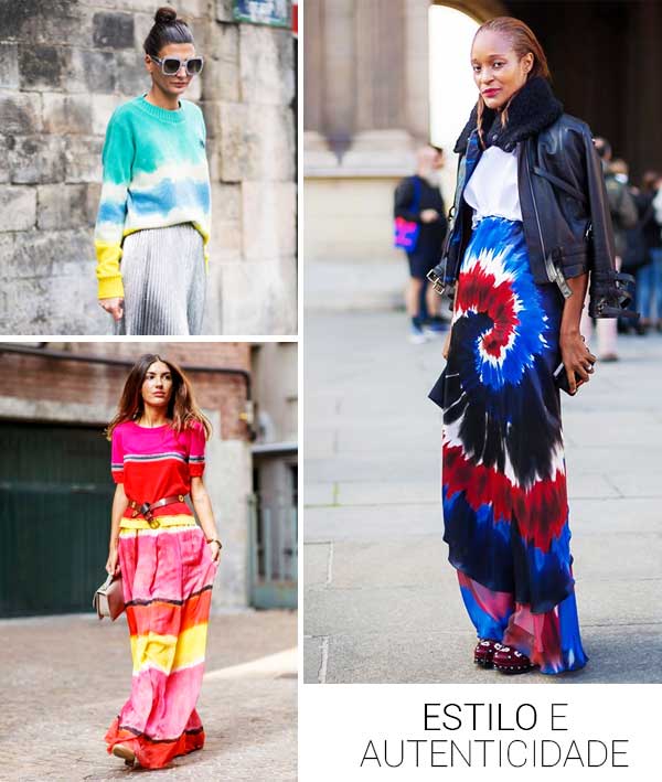 Imagem com looks inspirações com a trend tie dye.