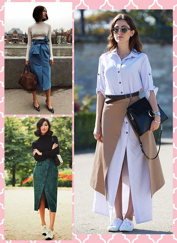 Look inspiração com a saia envelope.