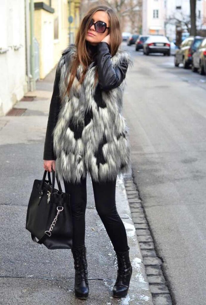 Look inspiração com o colete feminino com pêlo.