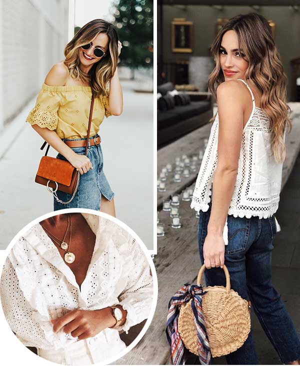 Imagens inspiração de looks com o tecido laise.