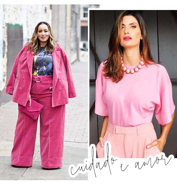 Look inspiração com as cores da campanha Outubro Rosa, contra o câncer de mama.