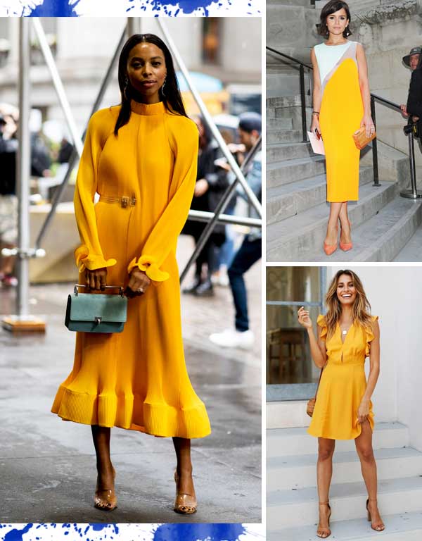 Imagens de look inspiração com o vestido amarelo.