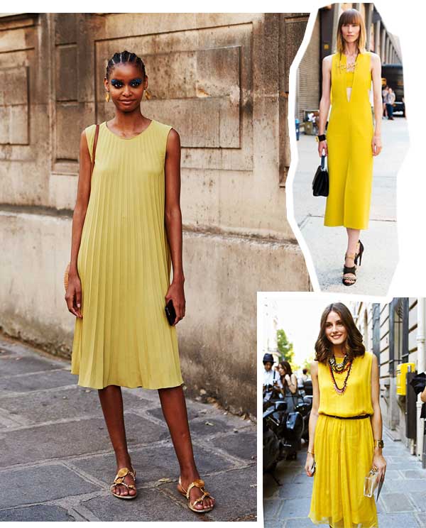 Imagens de look inspiração com o vestido amarelo.