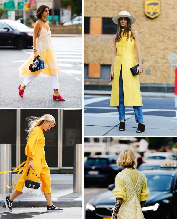 Imagens de look inspiração com o vestido amarelo.