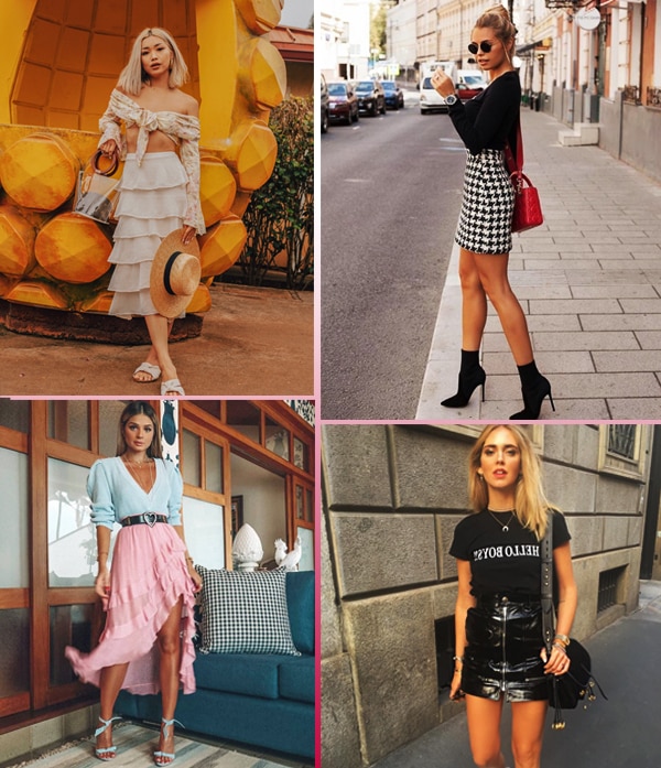 Imagem de looks inspiração com a saia tendência.