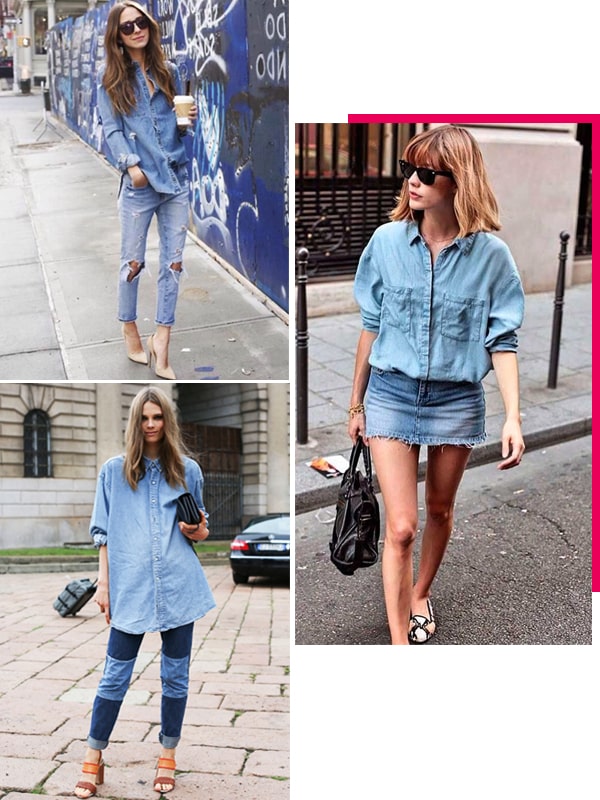 Imagem inspiração de looks com a camisa jeans feminina.