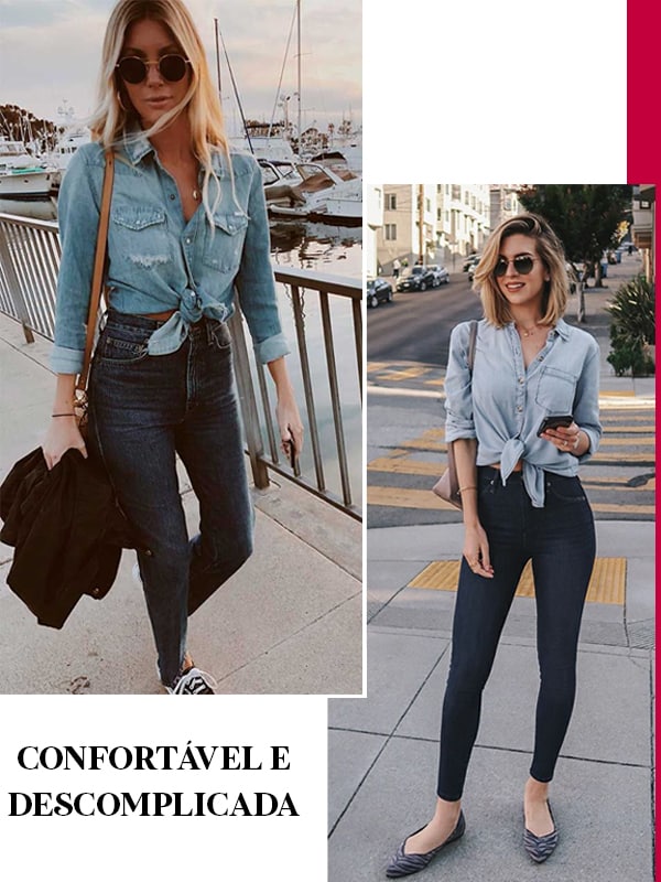 Imagem inspiração de looks com a camisa jeans feminina.