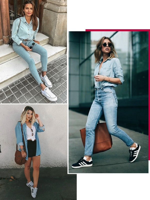 Imagem inspiração de looks com a camisa jeans feminina.
