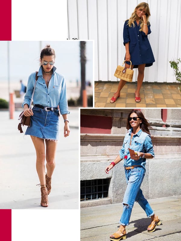 Imagem inspiração de looks com a camisa jeans feminina.