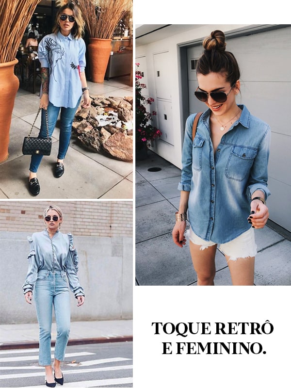 Imagem inspiração de looks com a camisa jeans feminina.