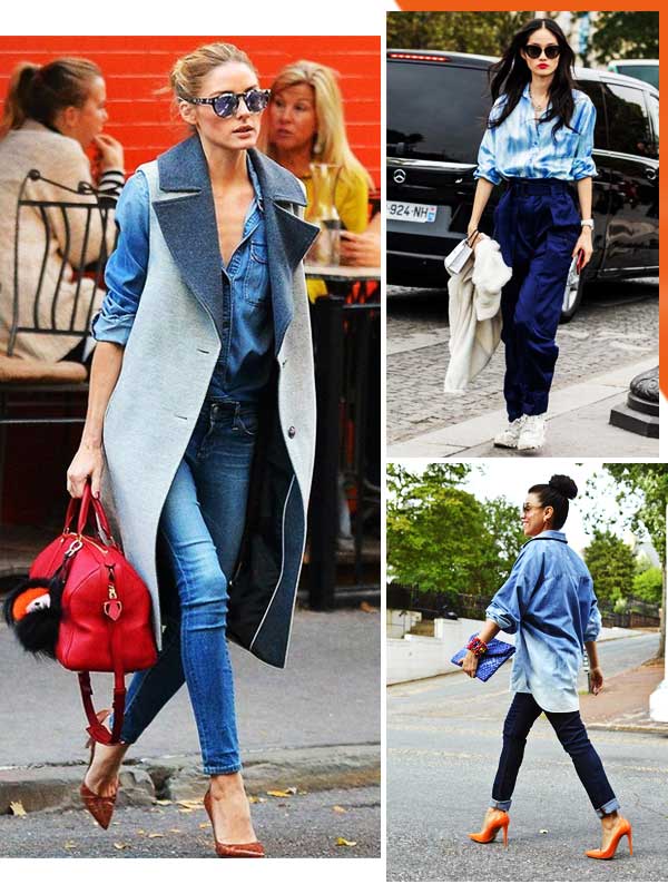 Imagem inspiração de looks com a camisa jeans feminina.