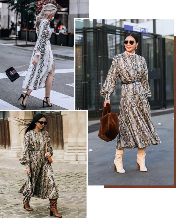 Imagens de looks inspirações com vestido animal print.