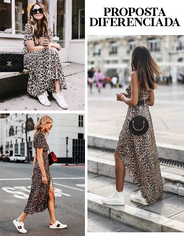 Imagens de looks inspirações com vestido animal print.