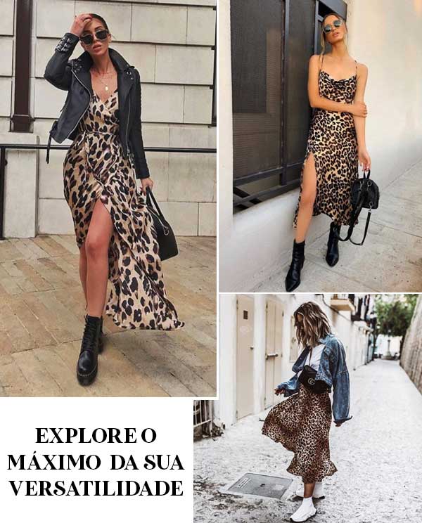 Imagens de looks inspirações com vestido animal print.