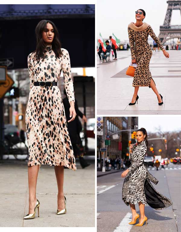 Imagens de looks inspirações com vestido animal print.