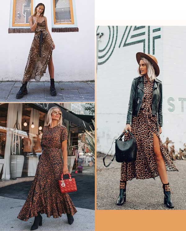 Imagens de looks inspirações com vestido animal print.
