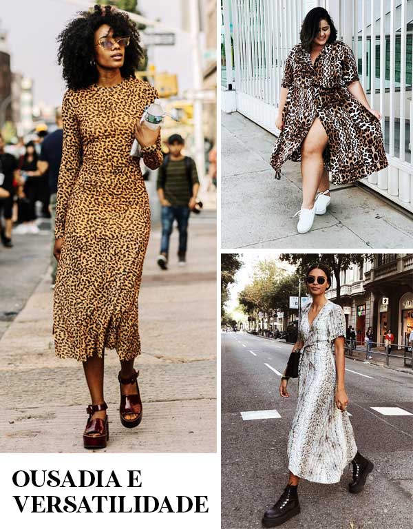 Imagens de looks inspirações com vestido animal print.