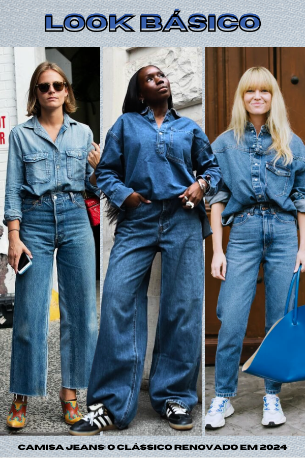 Look básico com camisa jeans